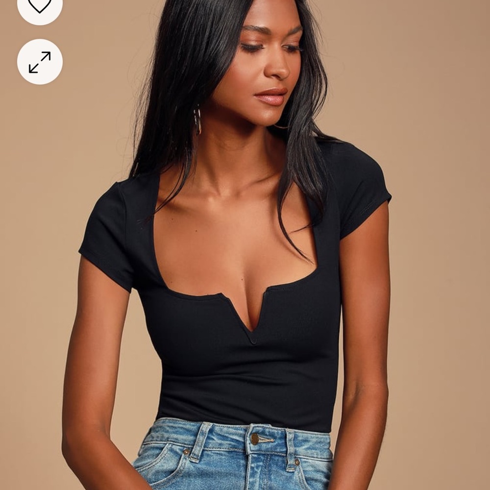 Black Bodysuit with Plunging Neckline